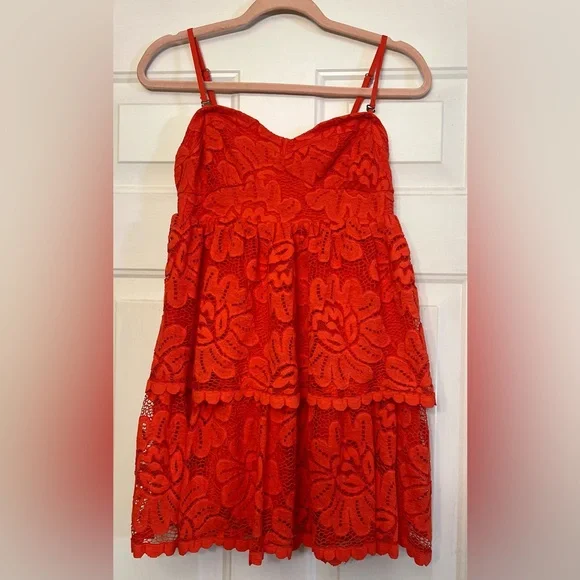 ✨ Maeve By Anthropologie Tiered Lace Mini Dress | Removable Spaghetti Straps - Picture 6 of 12